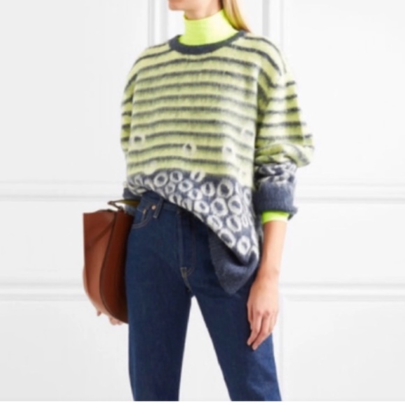 Current/Elliot Wes Striped Leopard Brushed Fuzzy Oversized Sweater, Sz 4 XL - Picture 4 of 11